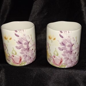 2 Hand Painted Floral Coffee Mugs~222 Fifth~Scalloped Edge~Fine China~Porcelain